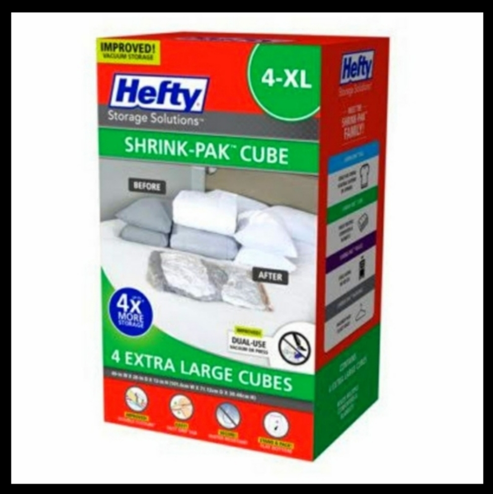 *HEFTY SHRINK-PAK 4 XL Clear Vacuum Storage Cubes, NIB